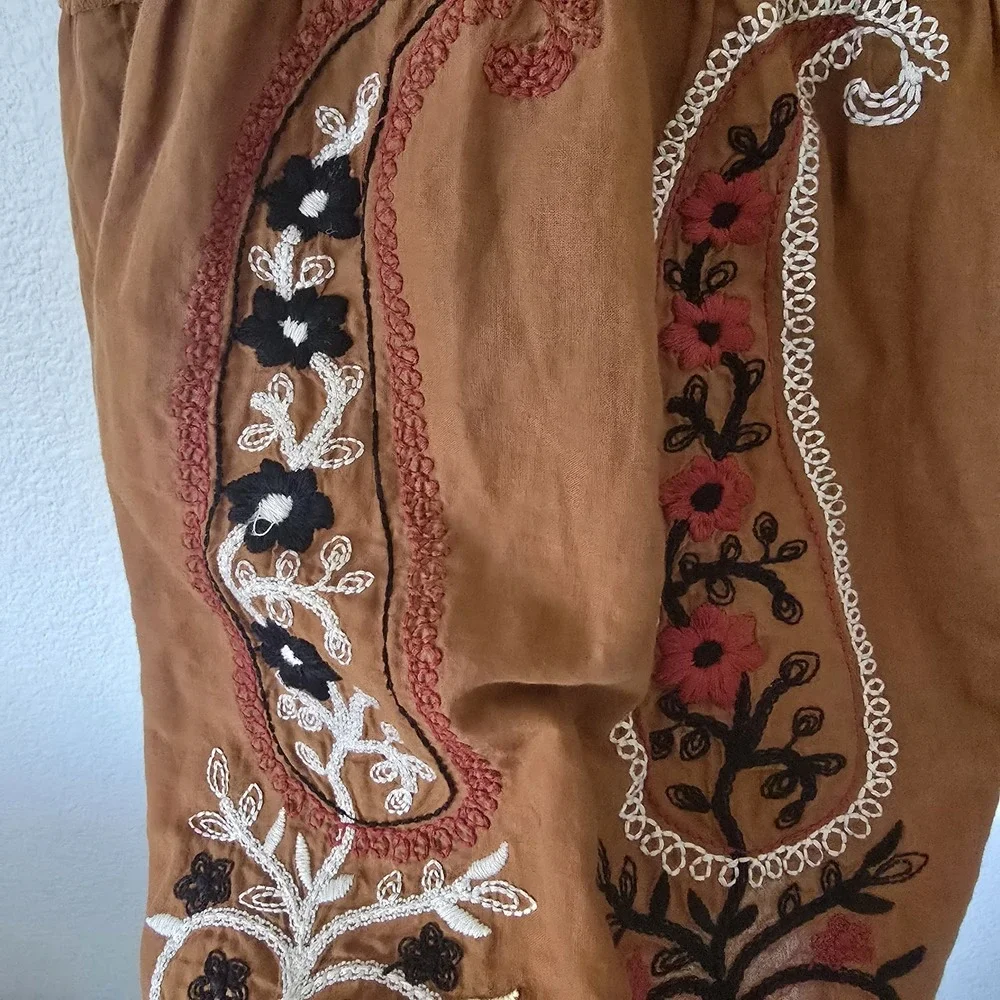 LUCCA Brown Cotton Tiered Midi Skirt Embroidered Paisley Crochet‎ Lace Small - Picture 5 of 11